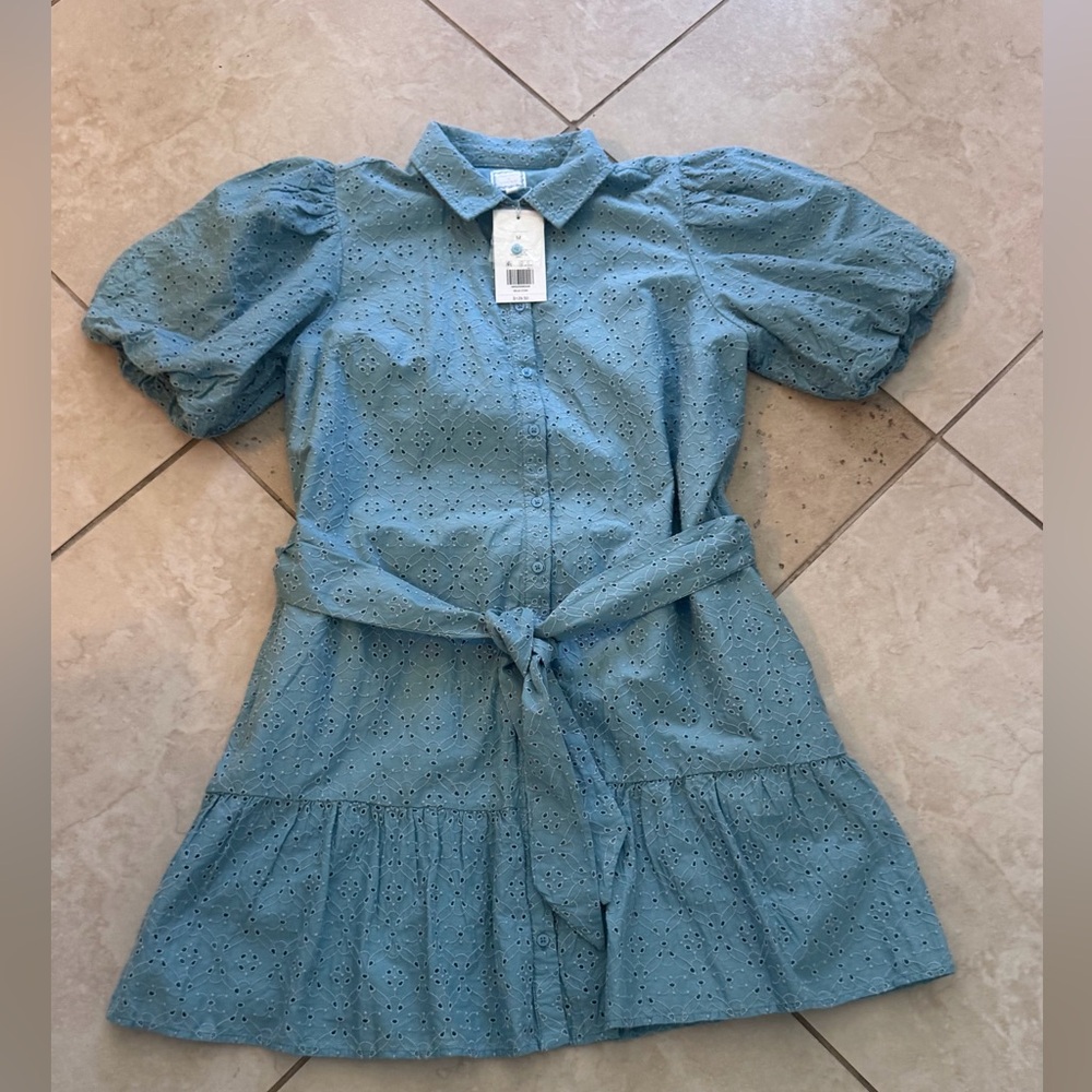 Crown & Ivy Blue Eyelet Mini Dress